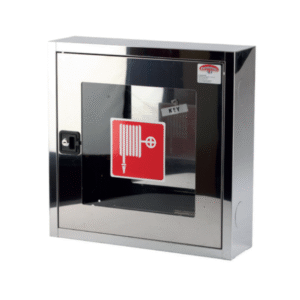 Cutie hidrant ​Minibox​ ​INOX​ cu geam, suport ​simplu​ pentru furtun si yala